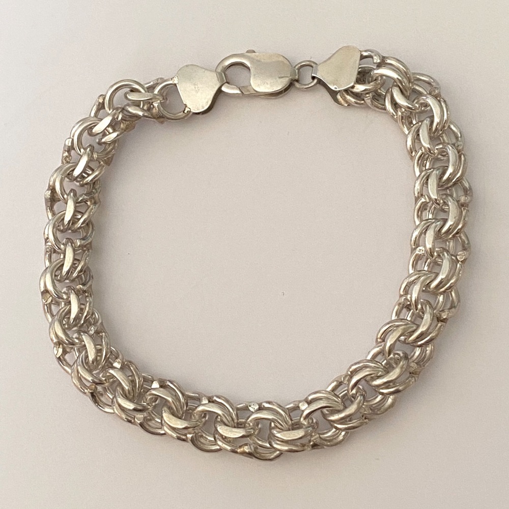 925 Silver 9” bracelet 9mm wide link handmade 9 inches hand made wire links
